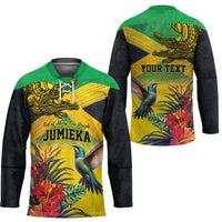 Personalized Jamaica Crocodile Hummingbird Hockey Jersey Tropical Flowers Grunge Flag - Wonder Print Shop