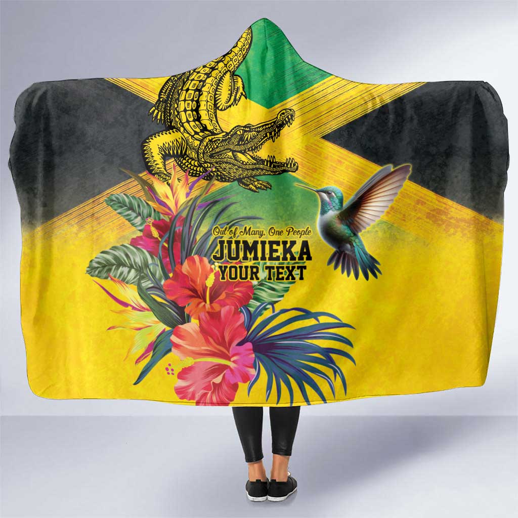 Personalized Jamaica Crocodile Hummingbird Hooded Blanket Tropical Flowers Grunge Flag - Wonder Print Shop