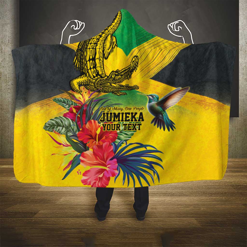 Personalized Jamaica Crocodile Hummingbird Hooded Blanket Tropical Flowers Grunge Flag - Wonder Print Shop