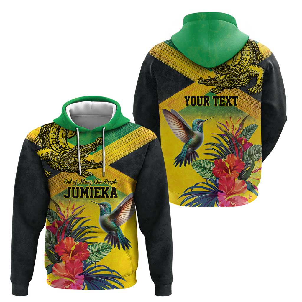 Personalized Jamaica Crocodile Hummingbird Hoodie Tropical Flowers Grunge Flag - Wonder Print Shop