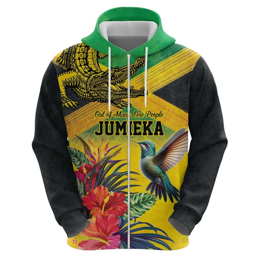 Personalized Jamaica Crocodile Hummingbird Hoodie Tropical Flowers Grunge Flag - Wonder Print Shop