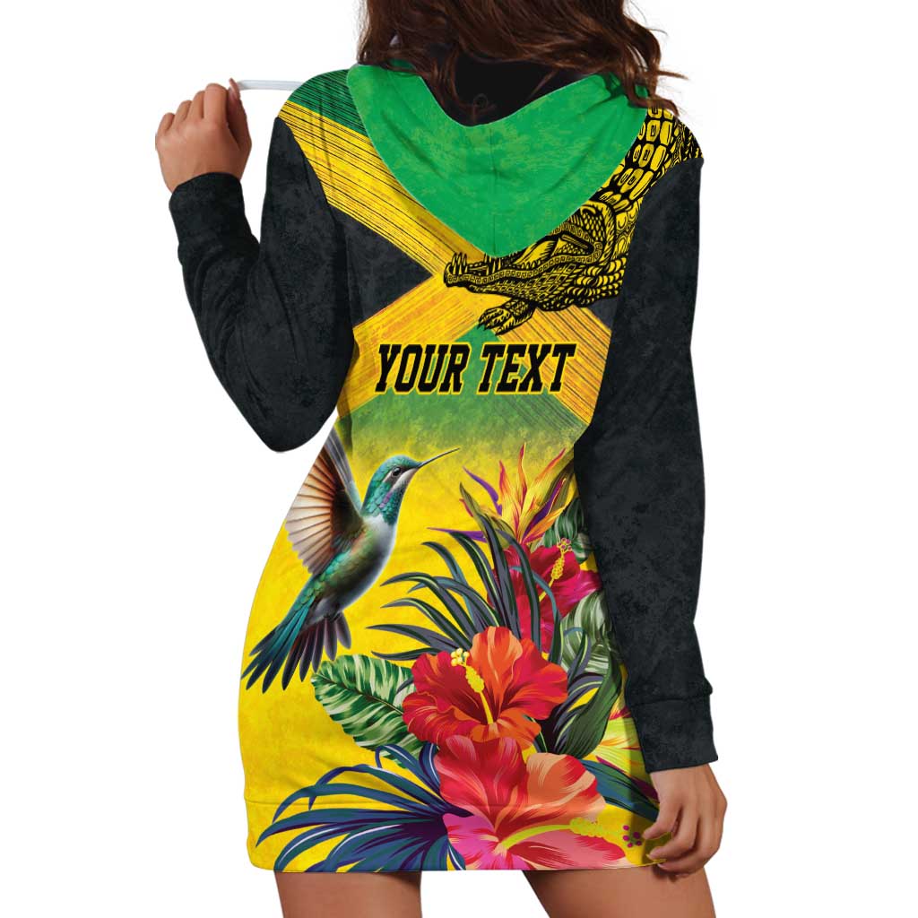 Personalized Jamaica Crocodile Hummingbird Hoodie Dress Tropical Flowers Grunge Flag - Wonder Print Shop