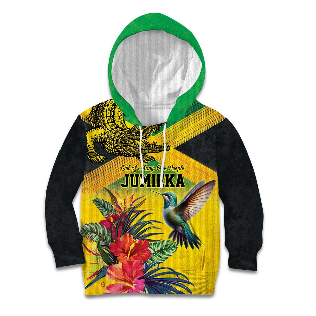 Personalized Jamaica Crocodile Hummingbird Kid Hoodie Tropical Flowers Grunge Flag - Wonder Print Shop