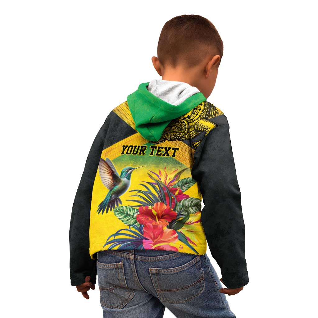 Personalized Jamaica Crocodile Hummingbird Kid Hoodie Tropical Flowers Grunge Flag - Wonder Print Shop