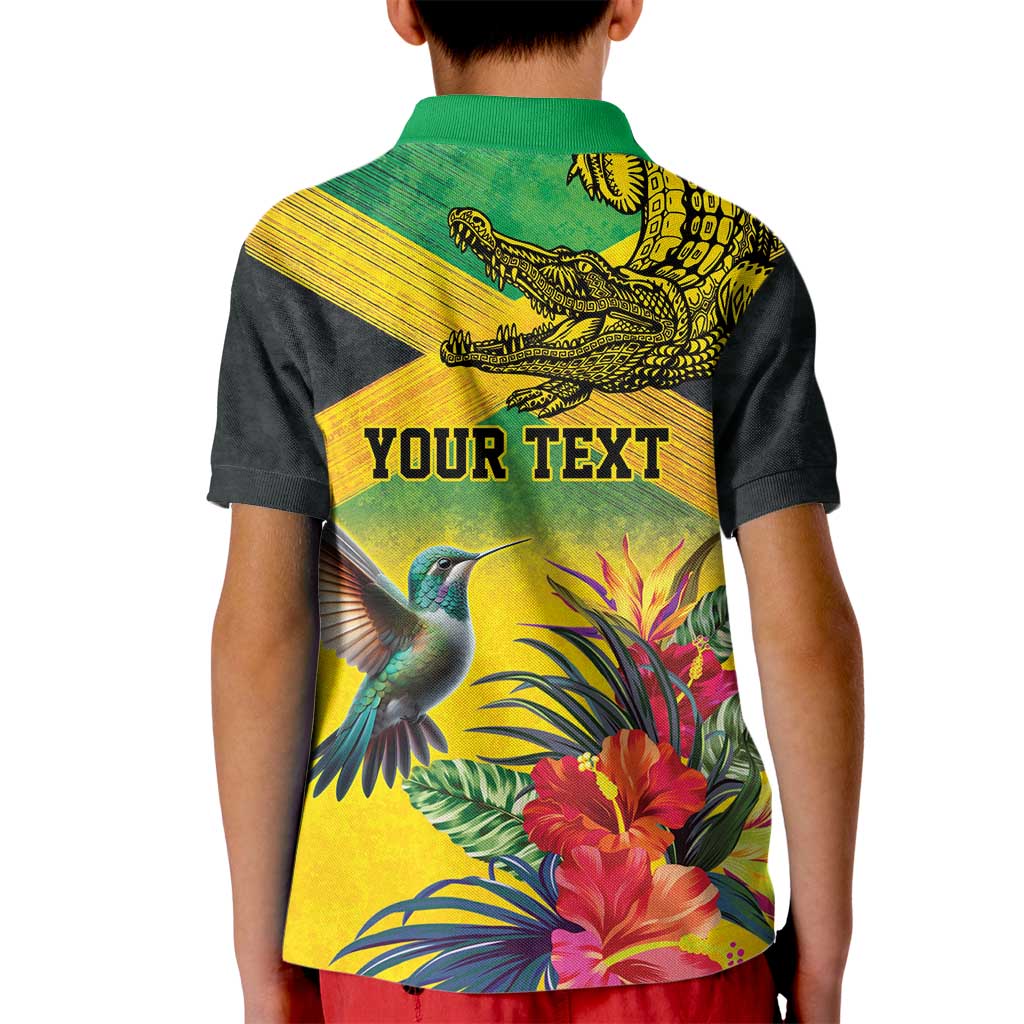 Personalized Jamaica Crocodile Hummingbird Kid Polo Shirt Tropical Flowers Grunge Flag - Wonder Print Shop