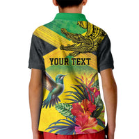 Personalized Jamaica Crocodile Hummingbird Kid Polo Shirt Tropical Flowers Grunge Flag - Wonder Print Shop