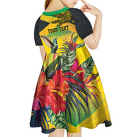 Personalized Jamaica Crocodile Hummingbird Kid Short Sleeve Dress Tropical Flowers Grunge Flag - Wonder Print Shop