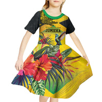 Personalized Jamaica Crocodile Hummingbird Kid Short Sleeve Dress Tropical Flowers Grunge Flag - Wonder Print Shop