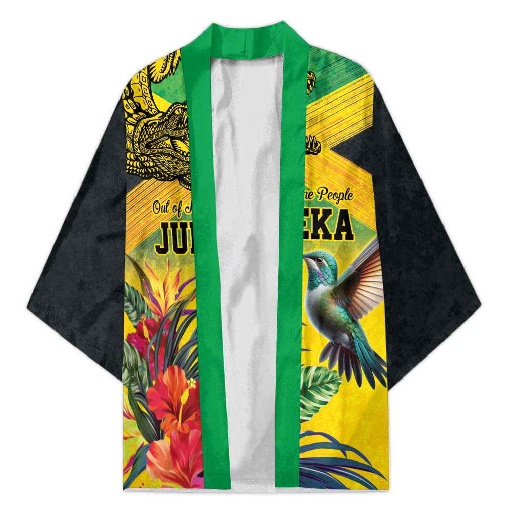 Personalized Jamaica Crocodile Hummingbird Kimono Tropical Flowers Grunge Flag - Wonder Print Shop