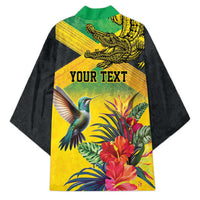 Personalized Jamaica Crocodile Hummingbird Kimono Tropical Flowers Grunge Flag - Wonder Print Shop