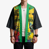 Personalized Jamaica Crocodile Hummingbird Kimono Tropical Flowers Grunge Flag - Wonder Print Shop