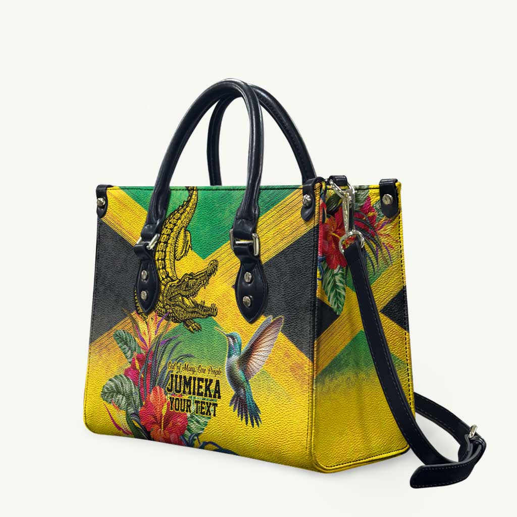 Personalized Jamaica Crocodile Hummingbird Leather Bag Tropical Flowers Grunge Flag - Wonder Print Shop