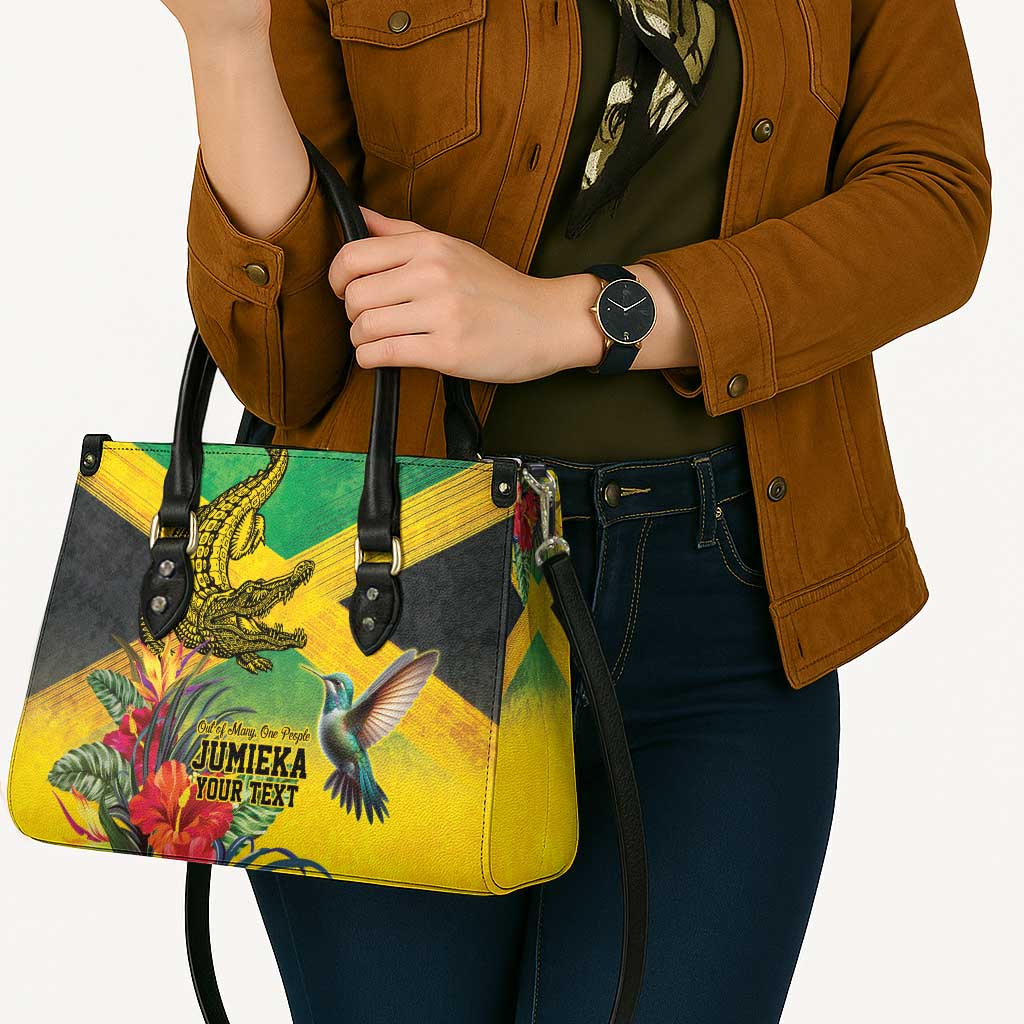Personalized Jamaica Crocodile Hummingbird Leather Bag Tropical Flowers Grunge Flag - Wonder Print Shop