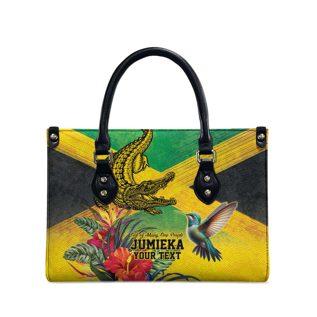 Personalized Jamaica Crocodile Hummingbird Leather Bag Tropical Flowers Grunge Flag - Wonder Print Shop