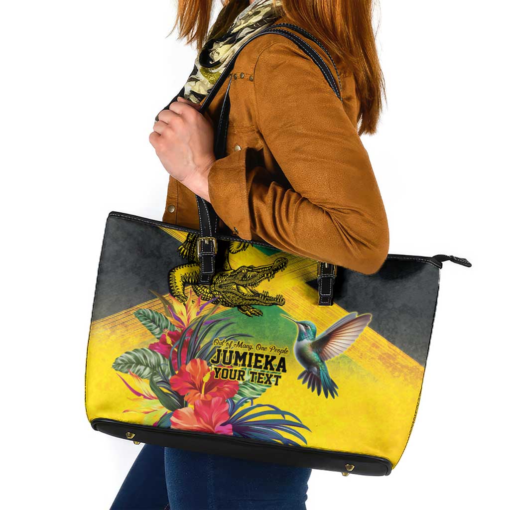 Personalized Jamaica Crocodile Hummingbird Leather Tote Bag Tropical Flowers Grunge Flag - Wonder Print Shop