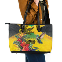Personalized Jamaica Crocodile Hummingbird Leather Tote Bag Tropical Flowers Grunge Flag - Wonder Print Shop