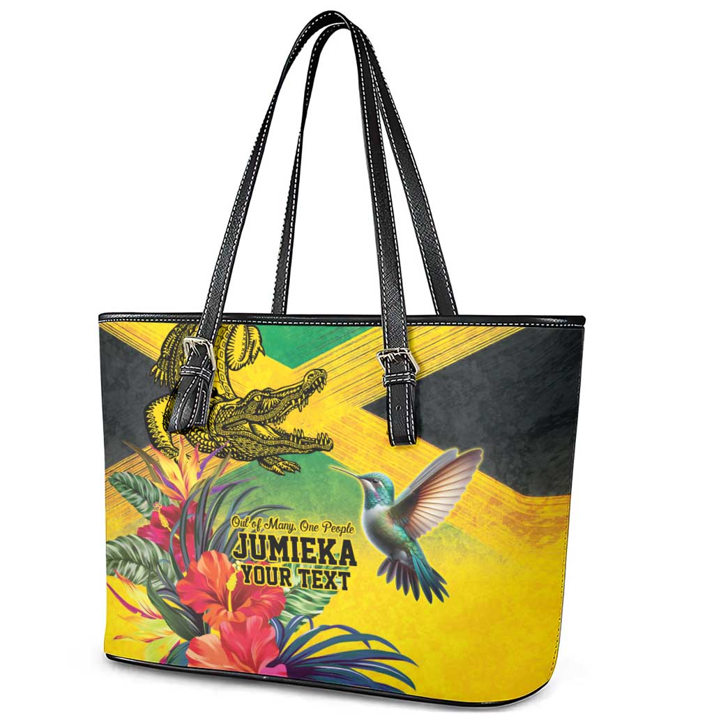 Personalized Jamaica Crocodile Hummingbird Leather Tote Bag Tropical Flowers Grunge Flag - Wonder Print Shop