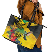 Personalized Jamaica Crocodile Hummingbird Leather Tote Bag Tropical Flowers Grunge Flag - Wonder Print Shop