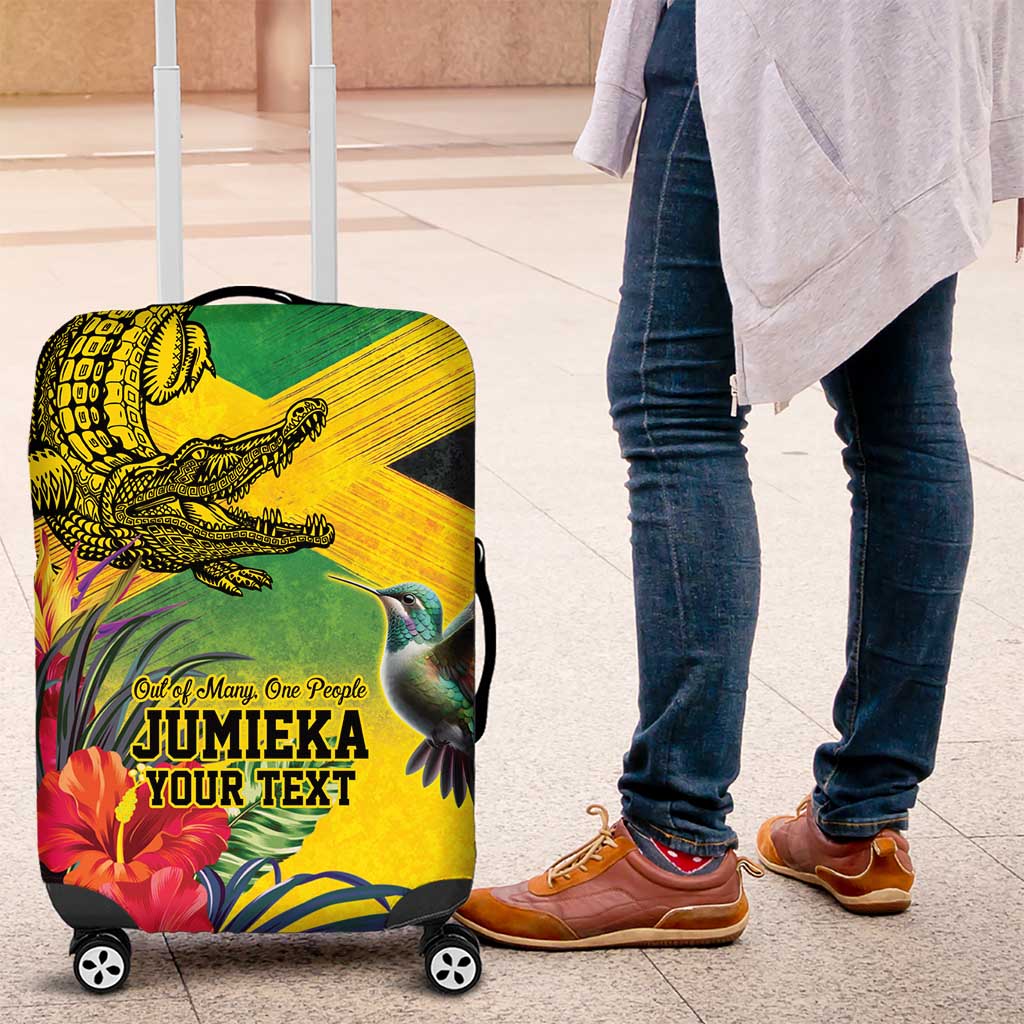 Personalized Jamaica Crocodile Hummingbird Luggage Cover Tropical Flowers Grunge Flag - Wonder Print Shop