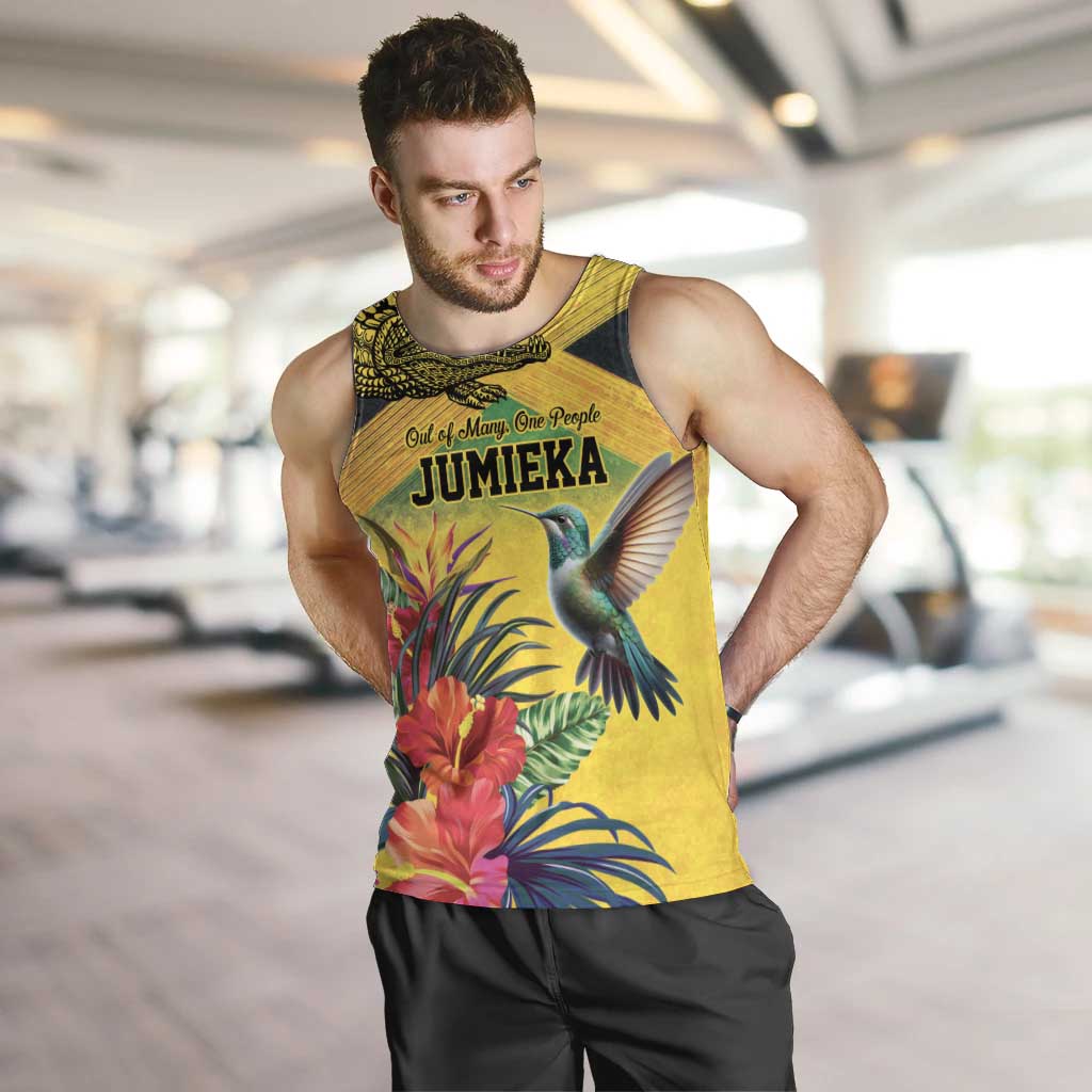 Personalized Jamaica Crocodile Hummingbird Men Tank Top Tropical Flowers Grunge Flag - Wonder Print Shop