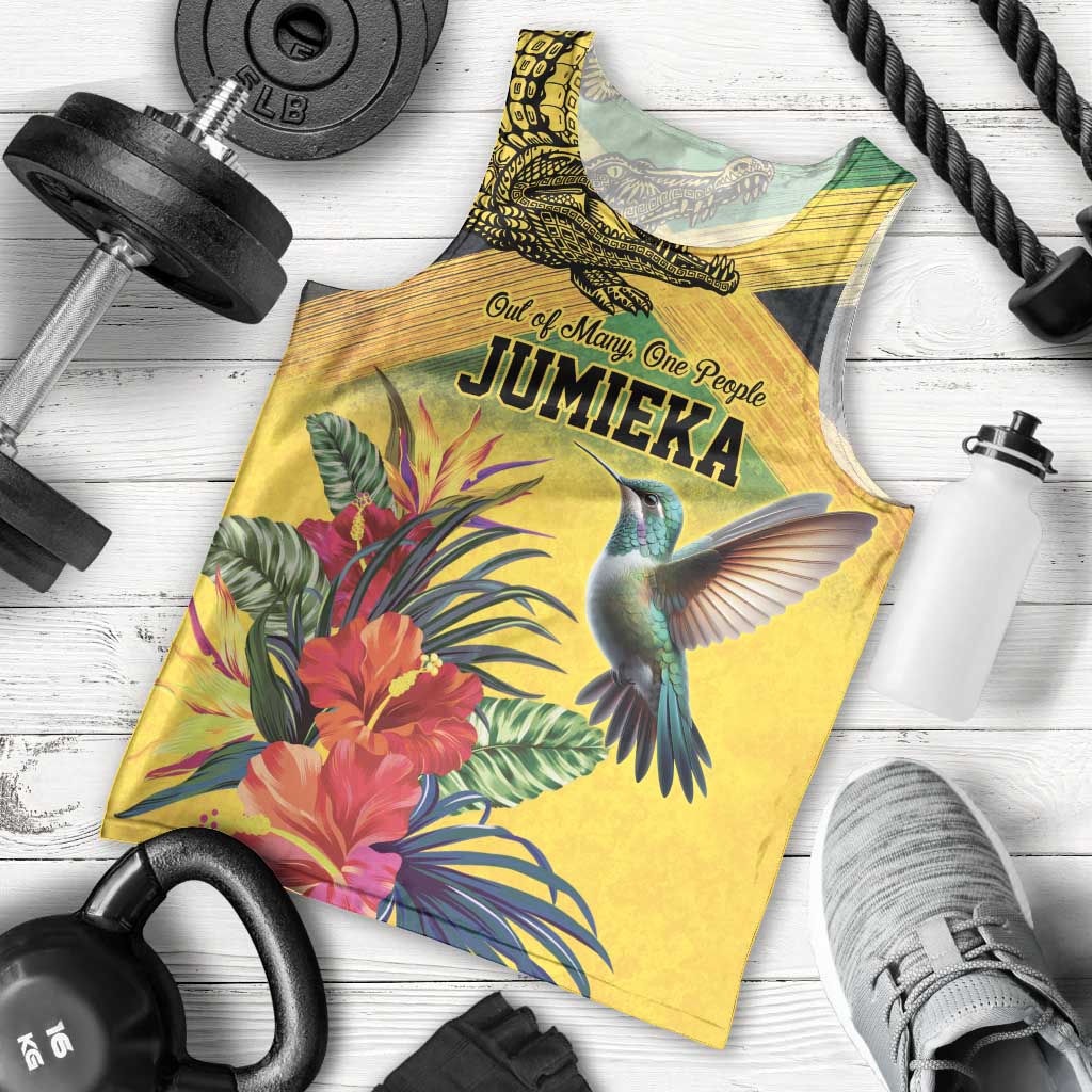 Personalized Jamaica Crocodile Hummingbird Men Tank Top Tropical Flowers Grunge Flag - Wonder Print Shop