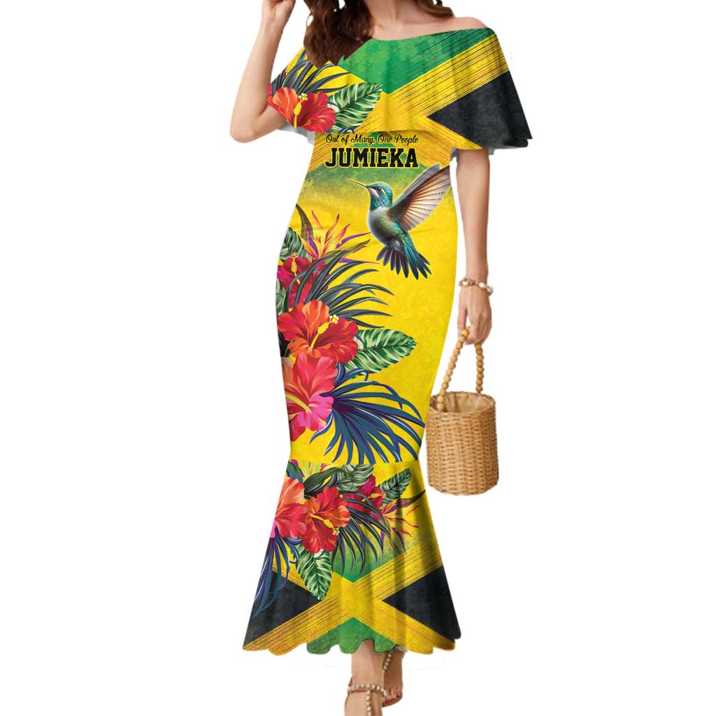 Personalized Jamaica Crocodile Hummingbird Mermaid Dress Tropical Flowers Grunge Flag - Wonder Print Shop