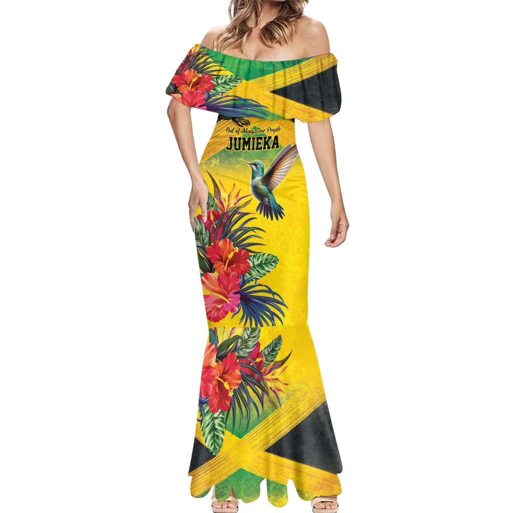 Personalized Jamaica Crocodile Hummingbird Mermaid Dress Tropical Flowers Grunge Flag - Wonder Print Shop