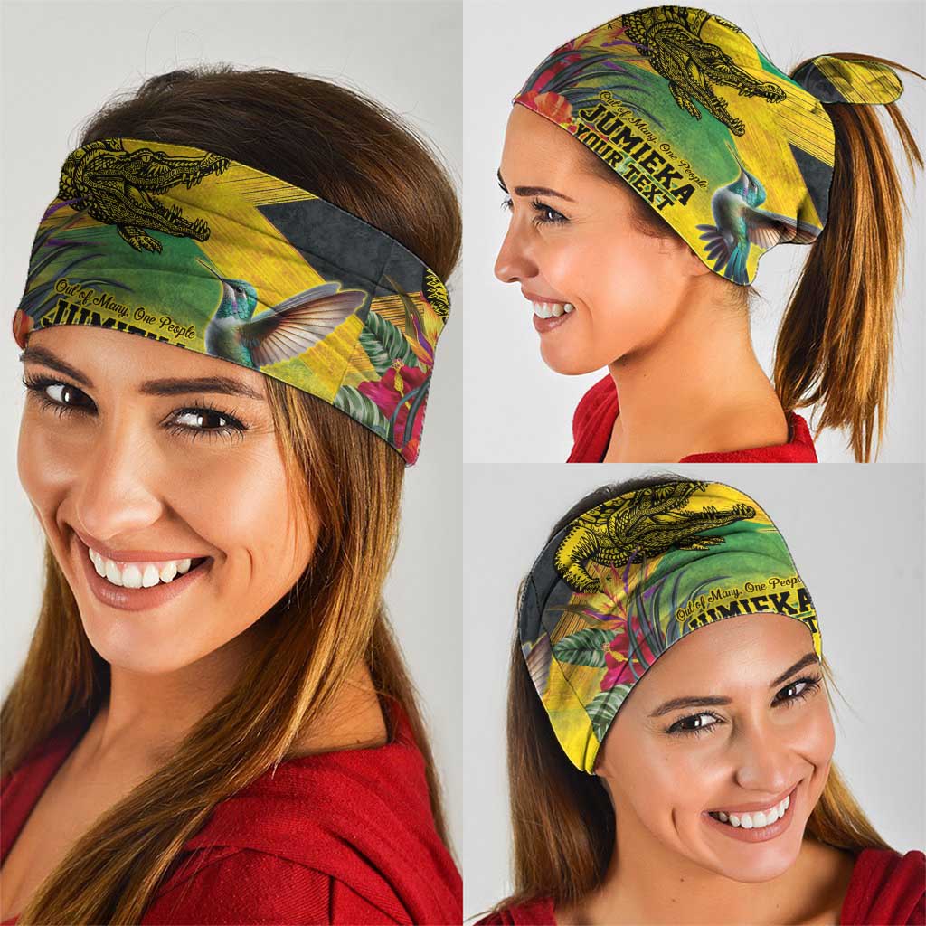 Personalized Jamaica Crocodile Hummingbird Neck Gaiter Tropical Flowers Grunge Flag - Wonder Print Shop
