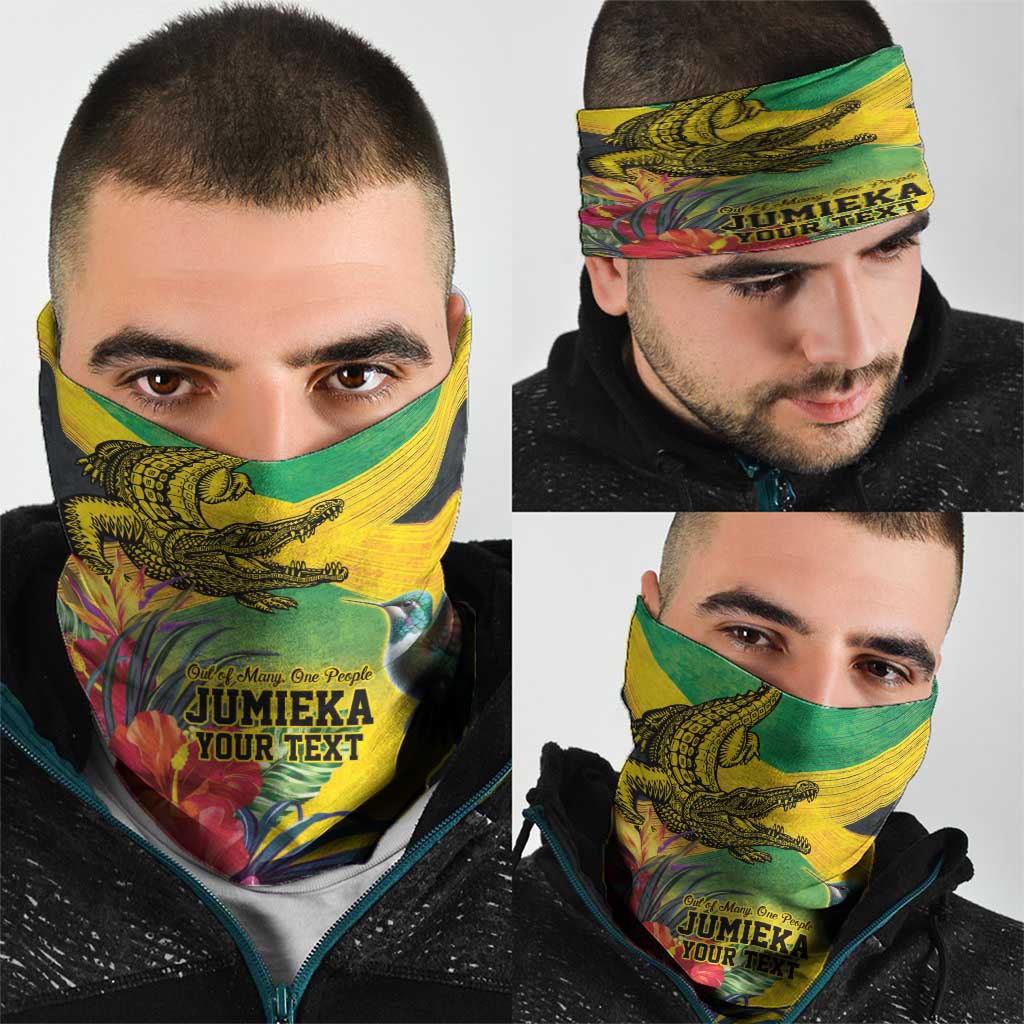 Personalized Jamaica Crocodile Hummingbird Neck Gaiter Tropical Flowers Grunge Flag - Wonder Print Shop