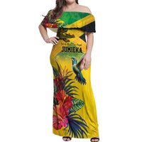 Personalized Jamaica Crocodile Hummingbird Off Shoulder Maxi Dress Tropical Flowers Grunge Flag - Wonder Print Shop