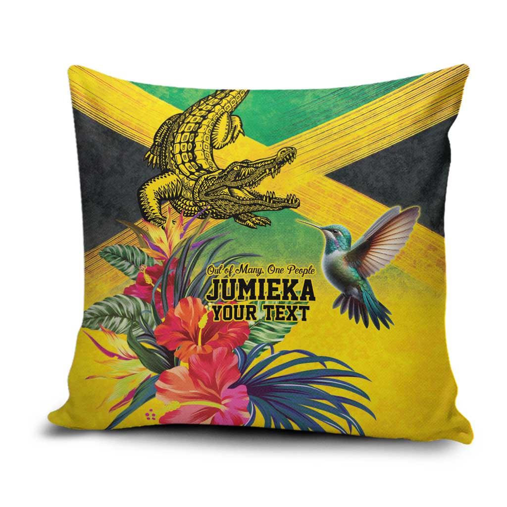 Personalized Jamaica Crocodile Hummingbird Pillow Cover Tropical Flowers Grunge Flag - Wonder Print Shop