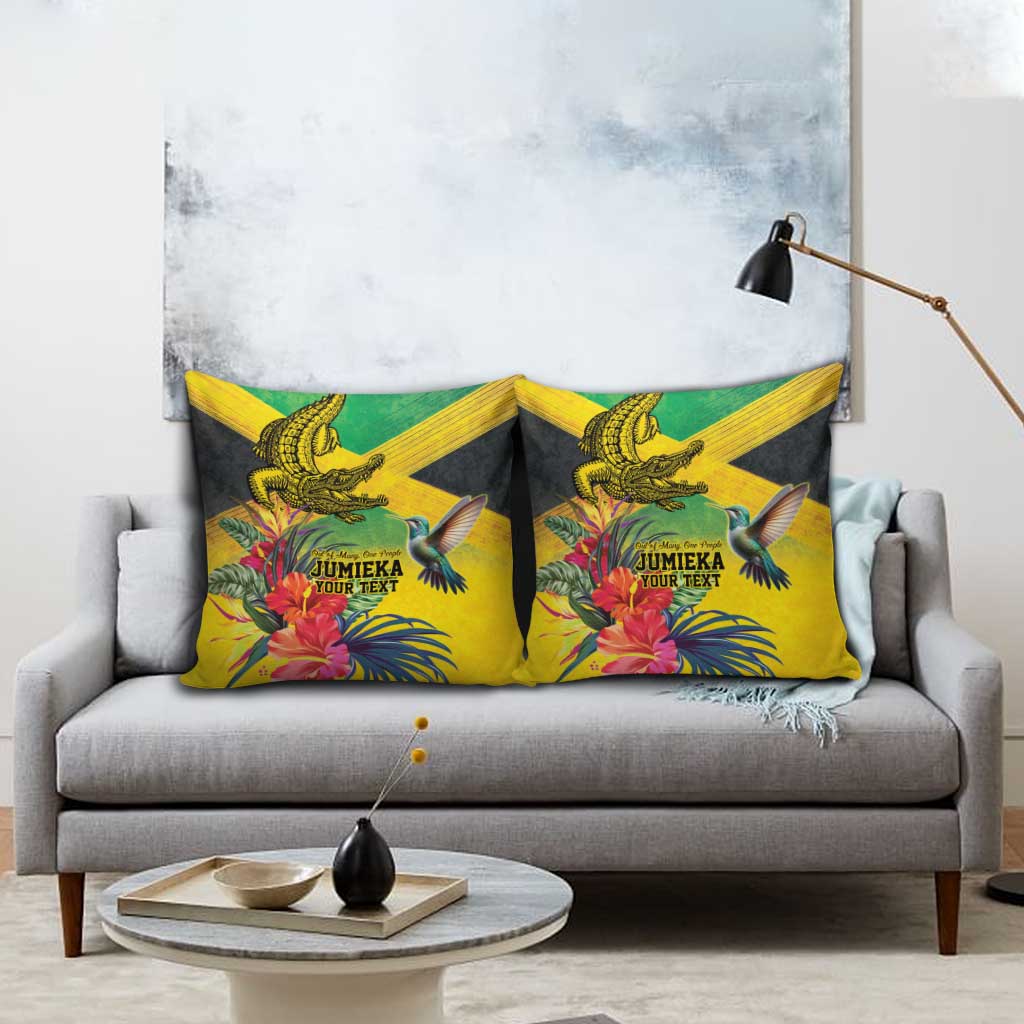 Personalized Jamaica Crocodile Hummingbird Pillow Cover Tropical Flowers Grunge Flag - Wonder Print Shop