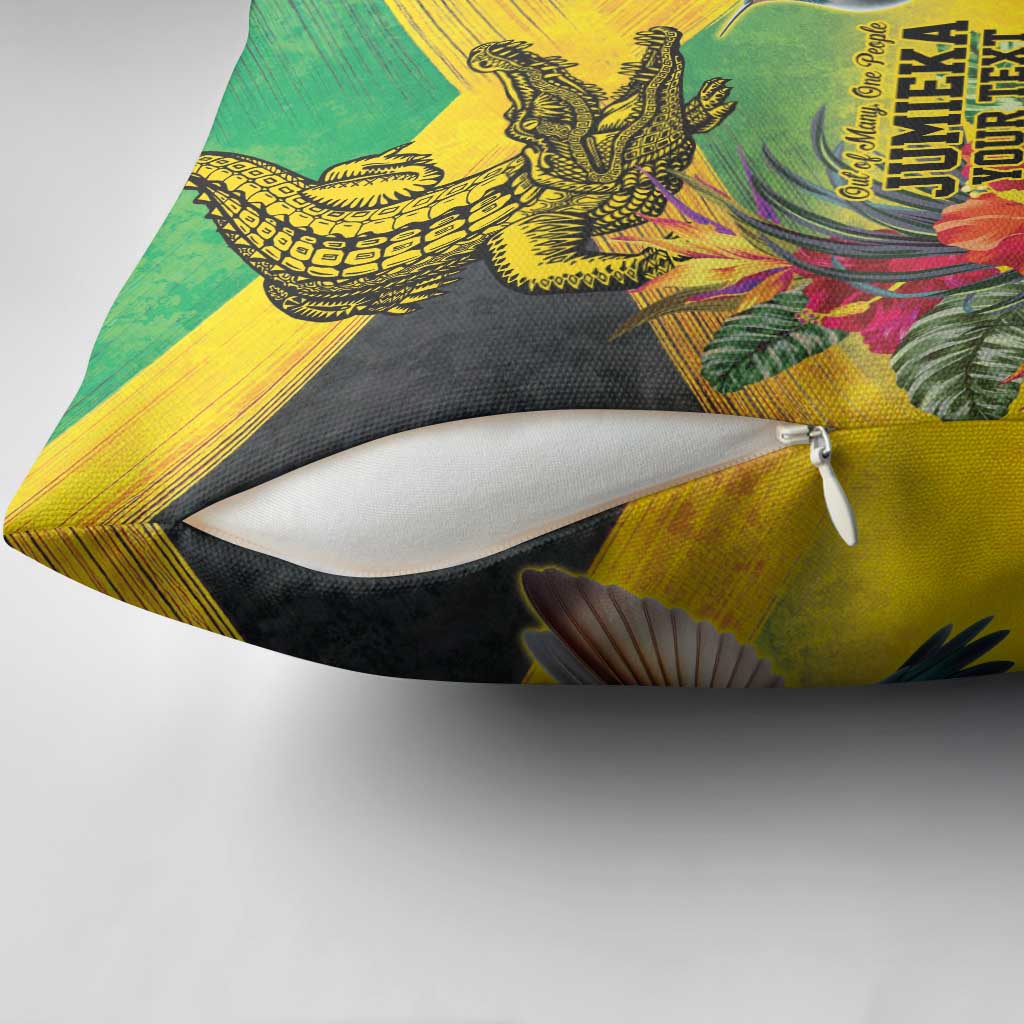 Personalized Jamaica Crocodile Hummingbird Pillow Cover Tropical Flowers Grunge Flag - Wonder Print Shop