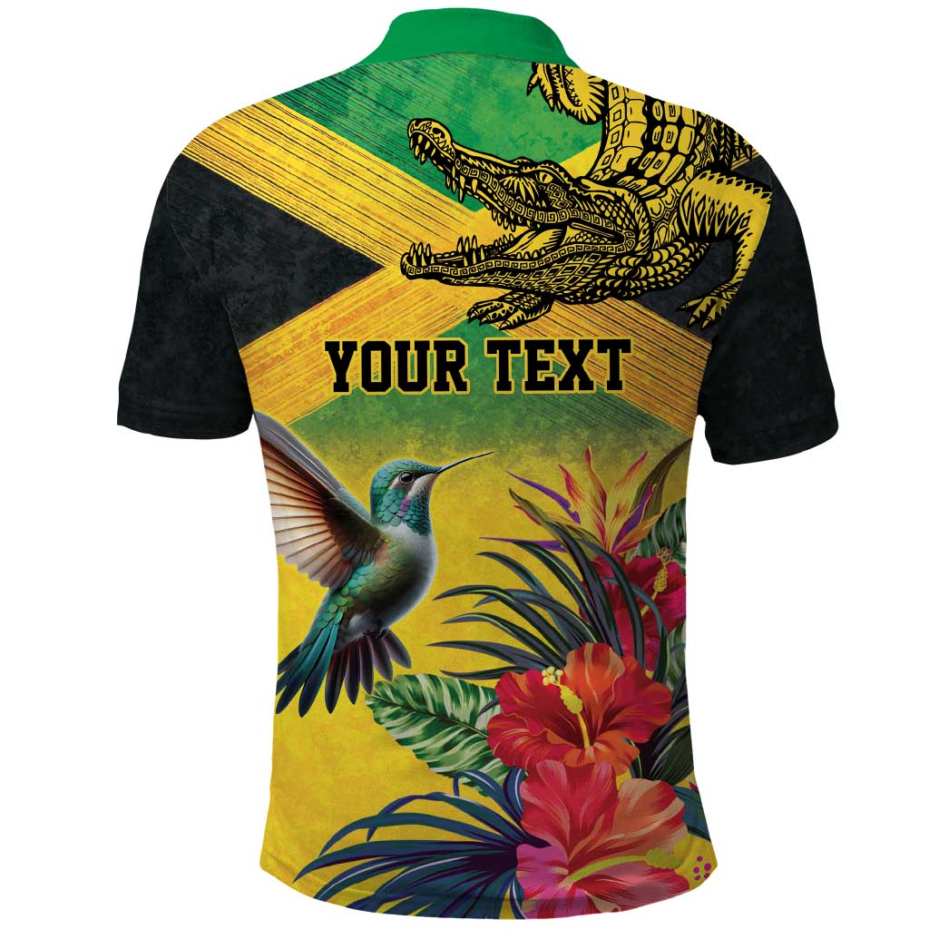 Personalized Jamaica Crocodile Hummingbird Polo Shirt Tropical Flowers Grunge Flag - Wonder Print Shop