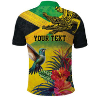 Personalized Jamaica Crocodile Hummingbird Polo Shirt Tropical Flowers Grunge Flag - Wonder Print Shop