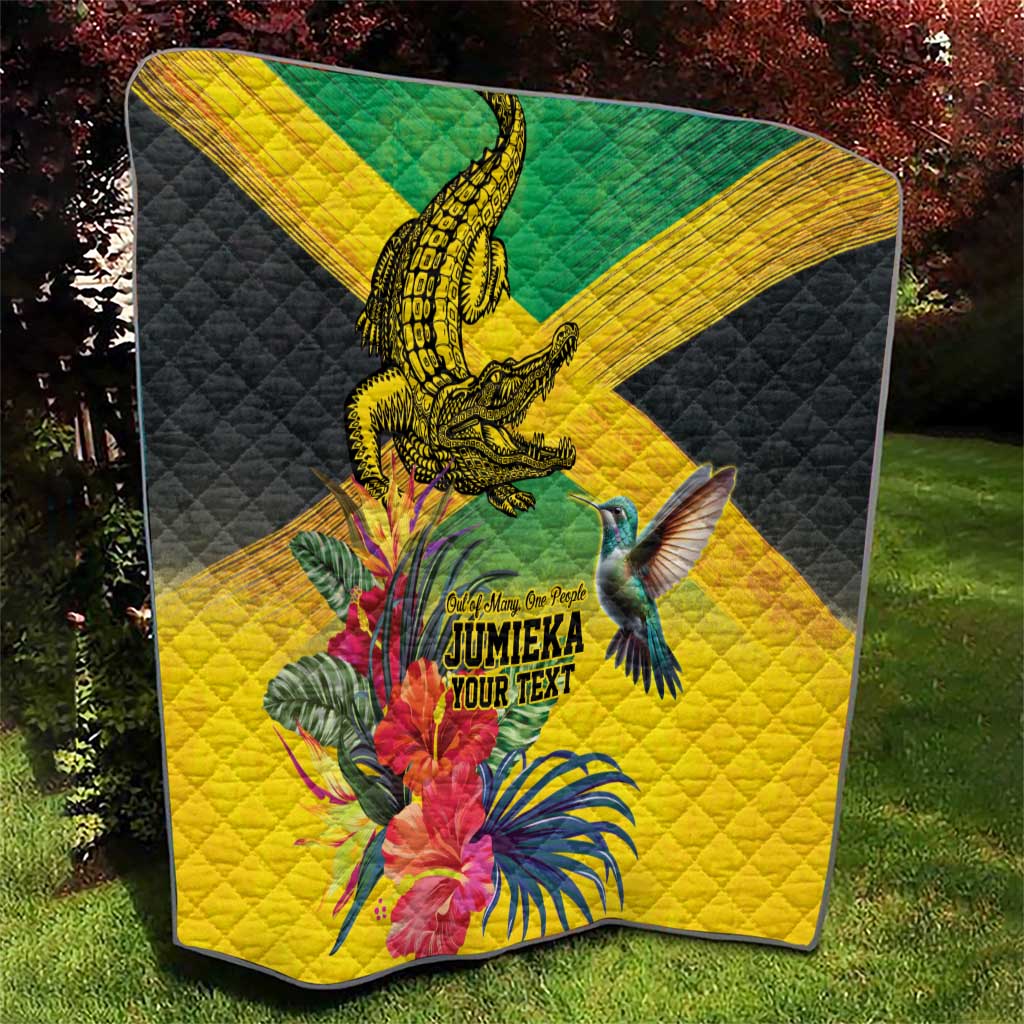 Personalized Jamaica Crocodile Hummingbird Quilt Tropical Flowers Grunge Flag - Wonder Print Shop