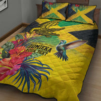 Personalized Jamaica Crocodile Hummingbird Quilt Bed Set Tropical Flowers Grunge Flag - Wonder Print Shop