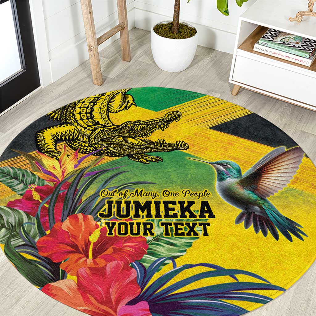 Personalized Jamaica Crocodile Hummingbird Round Carpet Tropical Flowers Grunge Flag - Wonder Print Shop