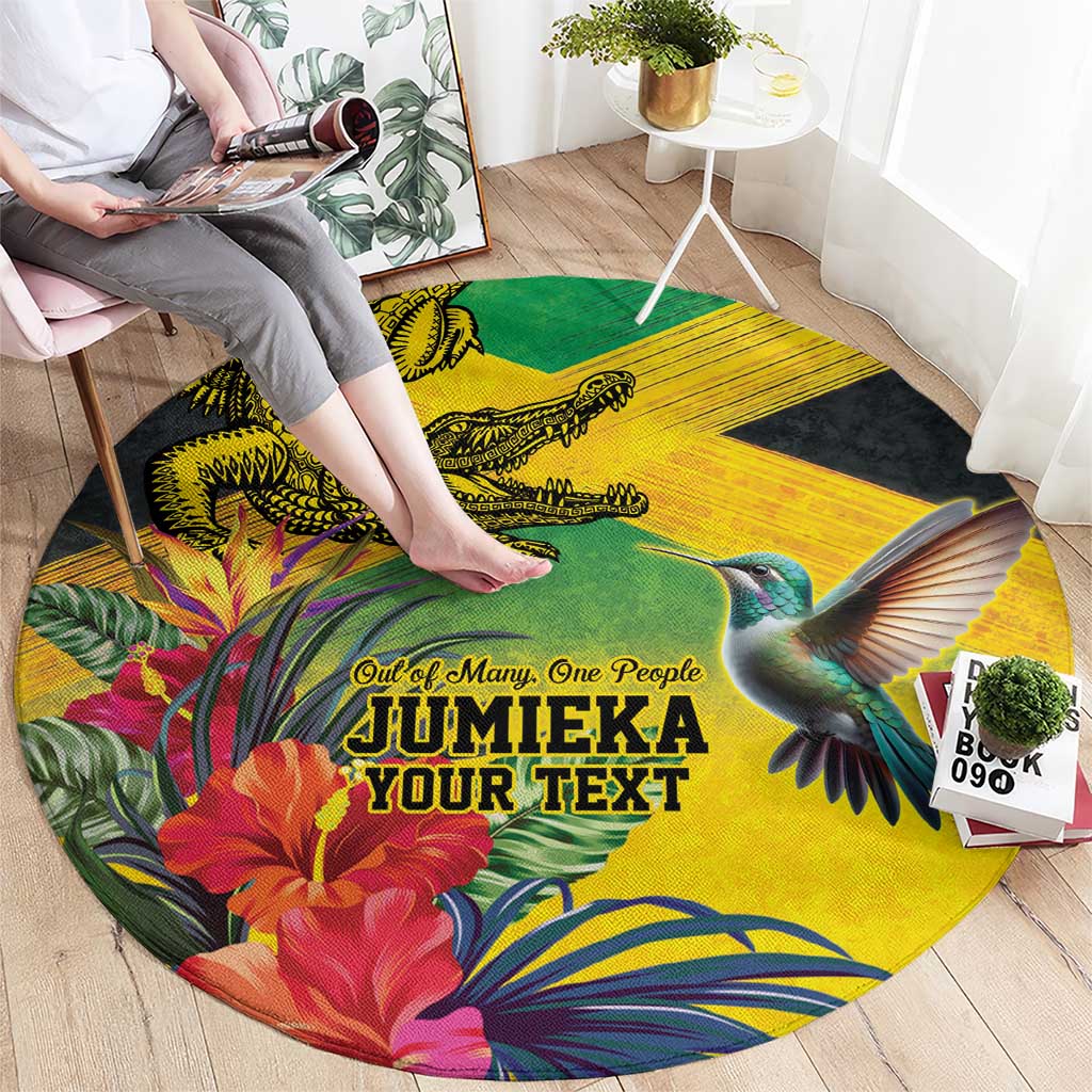 Personalized Jamaica Crocodile Hummingbird Round Carpet Tropical Flowers Grunge Flag - Wonder Print Shop