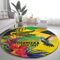 Personalized Jamaica Crocodile Hummingbird Round Carpet Tropical Flowers Grunge Flag - Wonder Print Shop