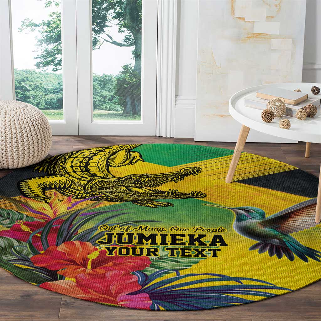 Personalized Jamaica Crocodile Hummingbird Round Carpet Tropical Flowers Grunge Flag - Wonder Print Shop