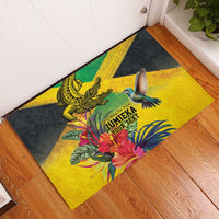 Personalized Jamaica Crocodile Hummingbird Rubber Doormat Tropical Flowers Grunge Flag - Wonder Print Shop