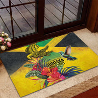 Personalized Jamaica Crocodile Hummingbird Rubber Doormat Tropical Flowers Grunge Flag - Wonder Print Shop