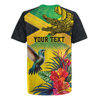 Personalized Jamaica Crocodile Hummingbird Rugby Jersey Tropical Flowers Grunge Flag - Wonder Print Shop