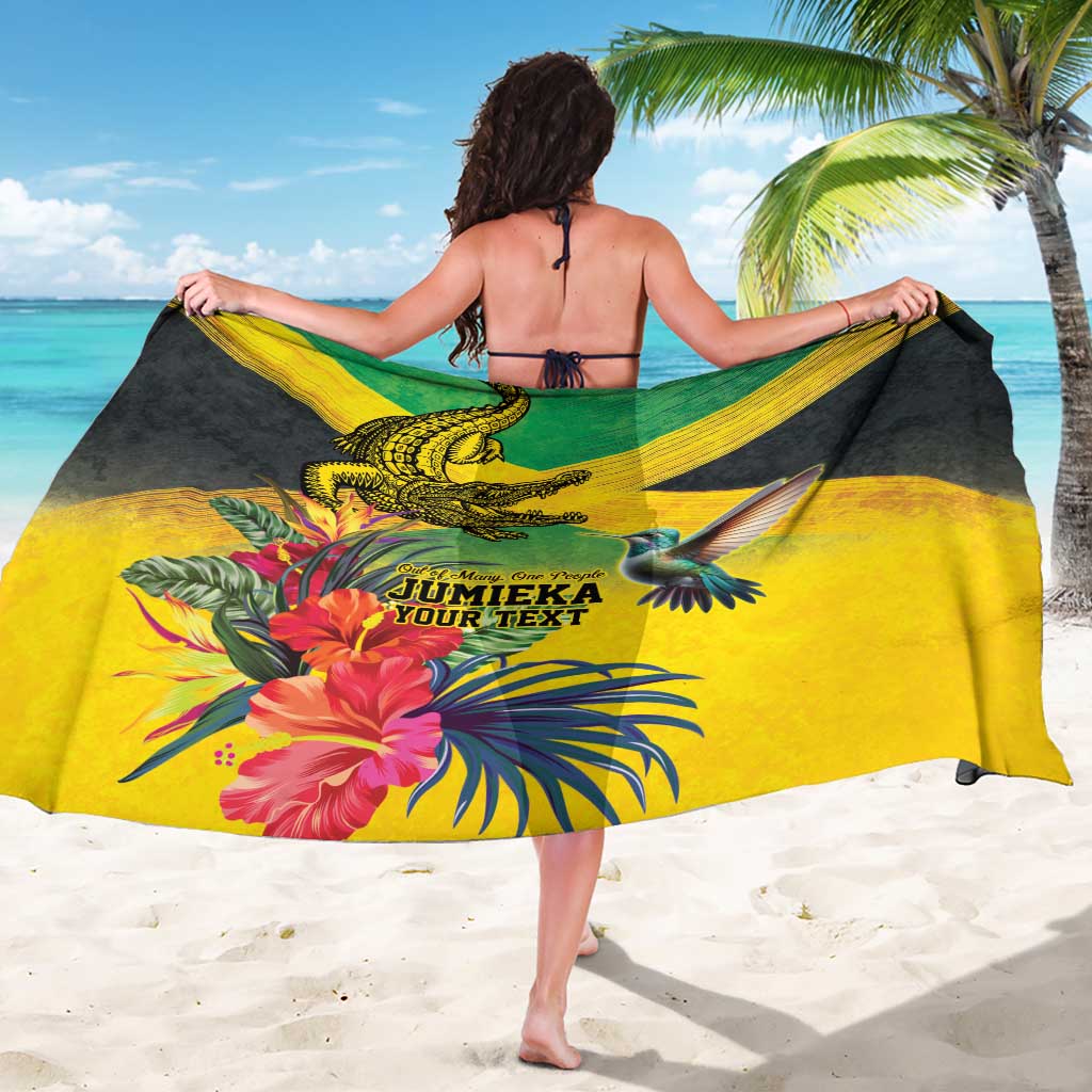 Personalized Jamaica Crocodile Hummingbird Sarong Tropical Flowers Grunge Flag - Wonder Print Shop