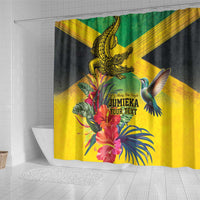 Personalized Jamaica Crocodile Hummingbird Shower Curtain Tropical Flowers Grunge Flag - Wonder Print Shop