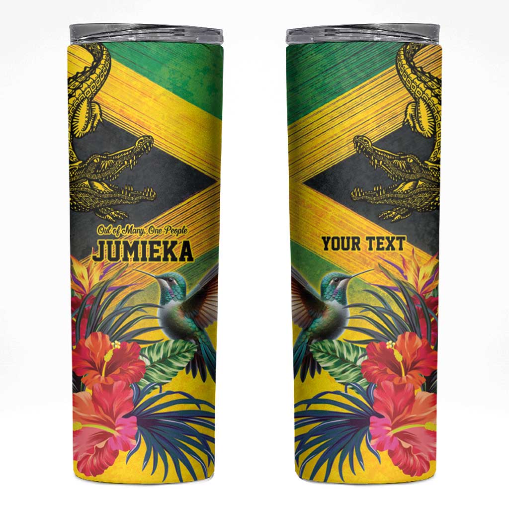 Personalized Jamaica Crocodile Hummingbird Skinny Tumbler Tropical Flowers Grunge Flag - Wonder Print Shop