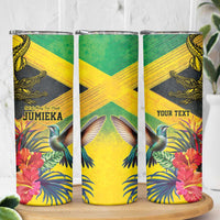 Personalized Jamaica Crocodile Hummingbird Skinny Tumbler Tropical Flowers Grunge Flag - Wonder Print Shop