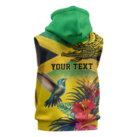 Personalized Jamaica Crocodile Hummingbird Sleeveless Hoodie Tropical Flowers Grunge Flag - Wonder Print Shop
