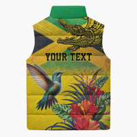 Personalized Jamaica Crocodile Hummingbird Sleeveless Puffer Jacket Tropical Flowers Grunge Flag - Wonder Print Shop
